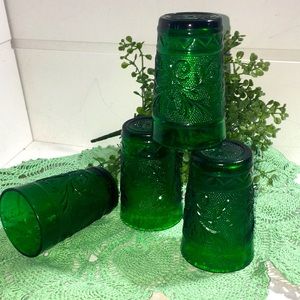 Vintage Anchor Hocking juice depression glass green “Sandwich “pattern